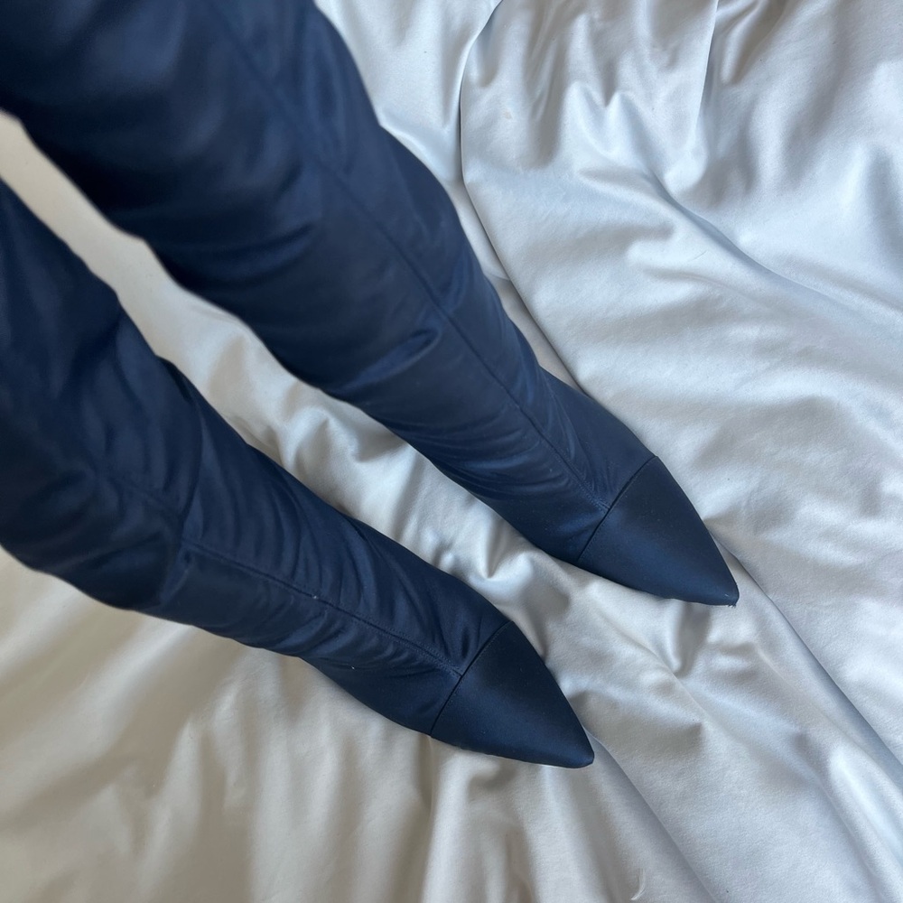 Zara Midnight Blue Heeled Satin Boots
